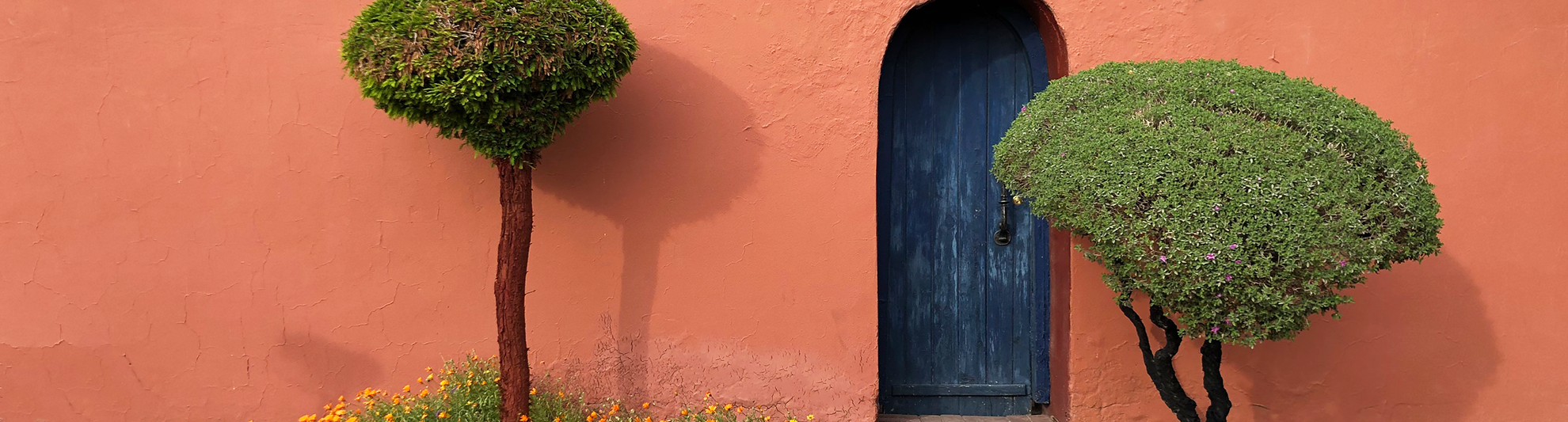 image of southwestern adobe home with blue door